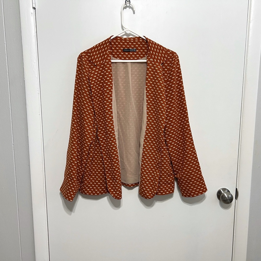 Atmosphere Womens 14 Rust Orange Scottie Dog Print Open Front Blazer Jacket